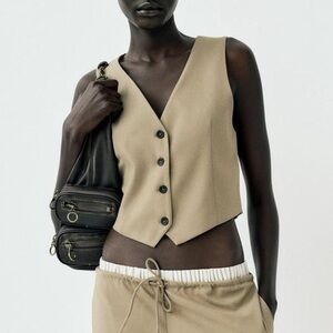 NWT Zara Cropped Suit Vest Tank Top in Khaki Tan - XS